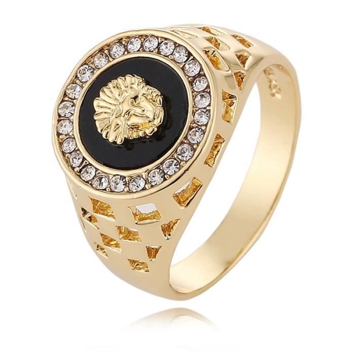 Bagues pour les hommes nous taille: 9 diamètre intérieur: 19 mm périmètre: 59 mm or Hip Hop 18K plaqué strass tête lion