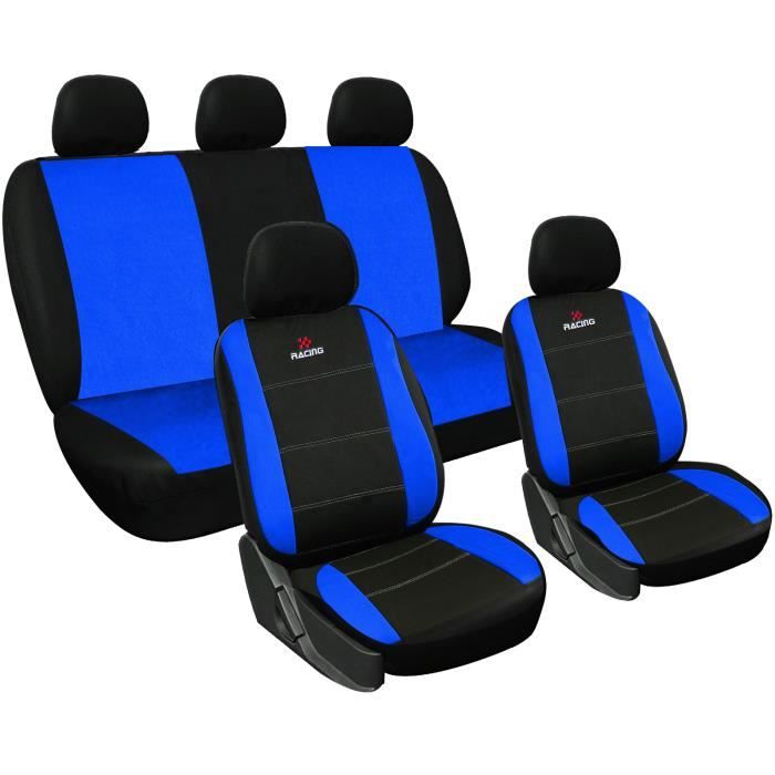 WOLTU Housse de siège,Couverture de siège universelle,en polyester,motif Racing,sportif,Bleu Noir