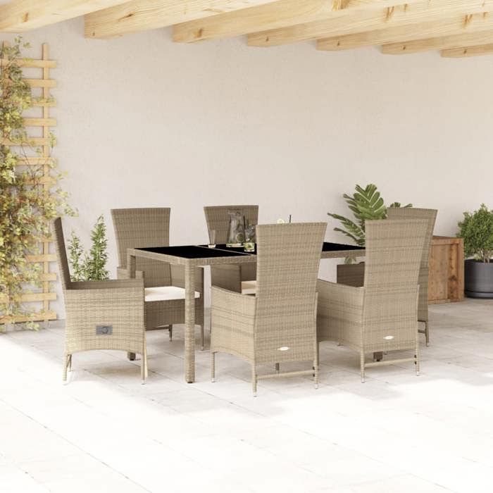 vidaXL Ensemble à Manger de Jardin avec Coussins 7 pcs Table de Terrasse Meubles de Patio Mobilier dExtérieur Beige 3277579