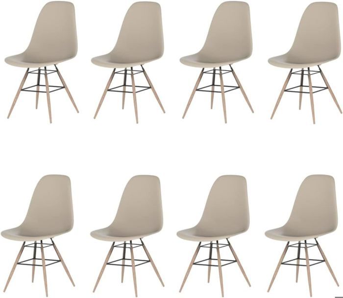 6PCS Chaises longues avec pieds en bois trapézoïdaux Kaki Foncé - Chaises Scandinave, Plastique-Résine 41*46*82cm