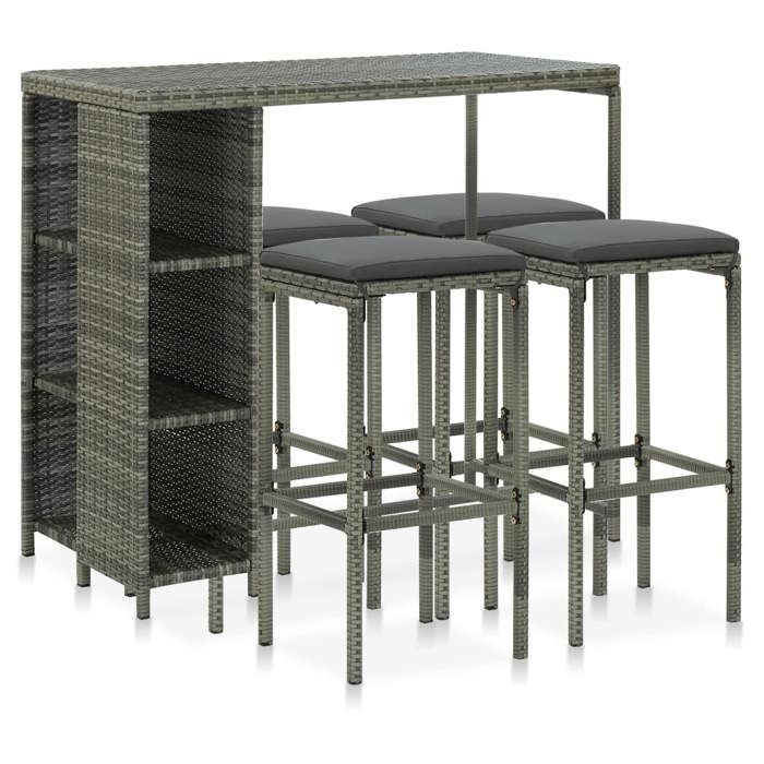 vidaXL Meuble de Bar de Jardin 5 pcs et Coussins Salon de Jardin Mobilier de Patio Terrasse Mobilier de Salle à Manger 3064915