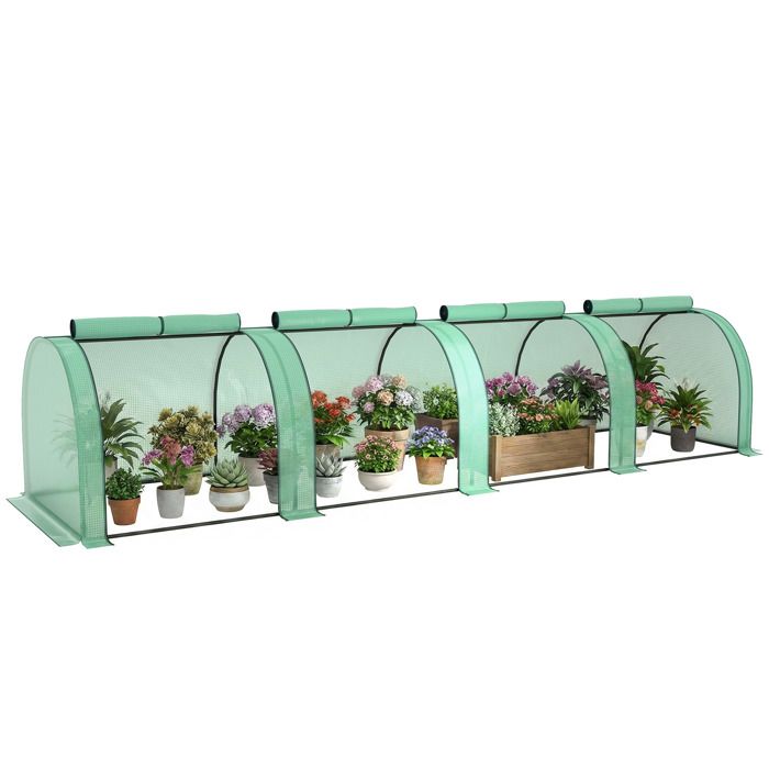 Mini serre de jardin - Outsunny - anti-UV - 4 portes avec zip enroulables - PE haute densité 140 g/m² - 4 x 1 x 08 m - vert
