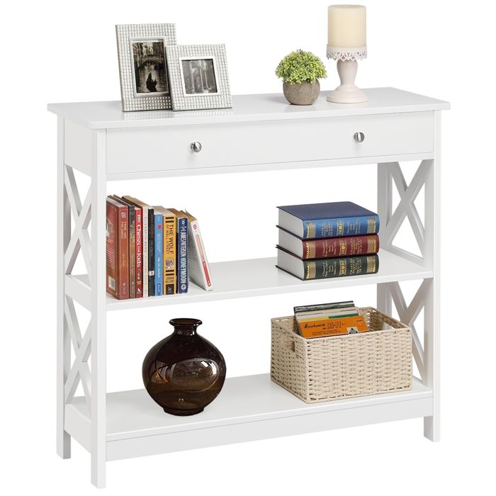 Yaheetech Table Console en Bois avec 1 Tiroir et 2 Étagères Ouvertes Table Console Entrée Polyvalente Blanc Yaheetech Table Console en Bois avec 1 Tiroir et 2 Étagères Ouvertes Table Console Entrée Polyvalente Blanc