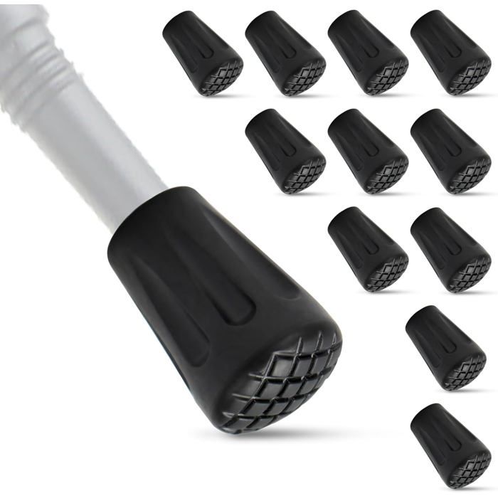 12 Pièces Embouts Caoutchouc Universels pour Bâtons Randonnée/Trekking/Marche - Antidérapants & Durables (Noir Résist. Usure)