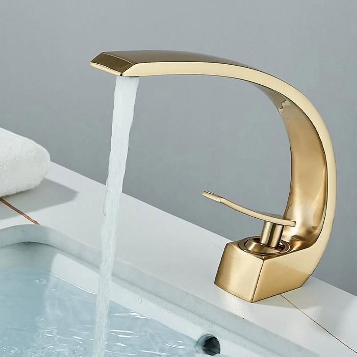 Robinet De Lavabo Or Brossé Mitigeur Monocommande - Laiton Avec Cartouche Céramique - Économie D'Eau, Installation 1 Trou