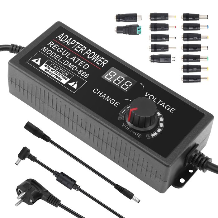 Alimentatore Regolabile 3v-36v 4a Alimentatore Universale Regolabile 3V-36V 4A 144W - Con 14 Punte E Convertitore Polarità, Per Elettronica Domestica Adattatore Per LED Router Dispositivi