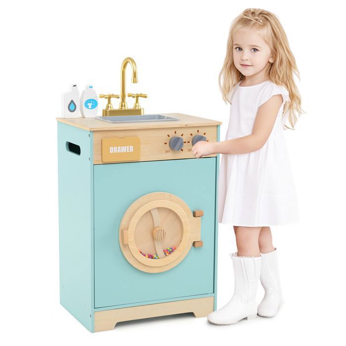 DREAMADE Ensemble de Lavage pour Enfants Machine à Laver Simulée avec Détergent à Lessive et Désinfectant pour les Mains