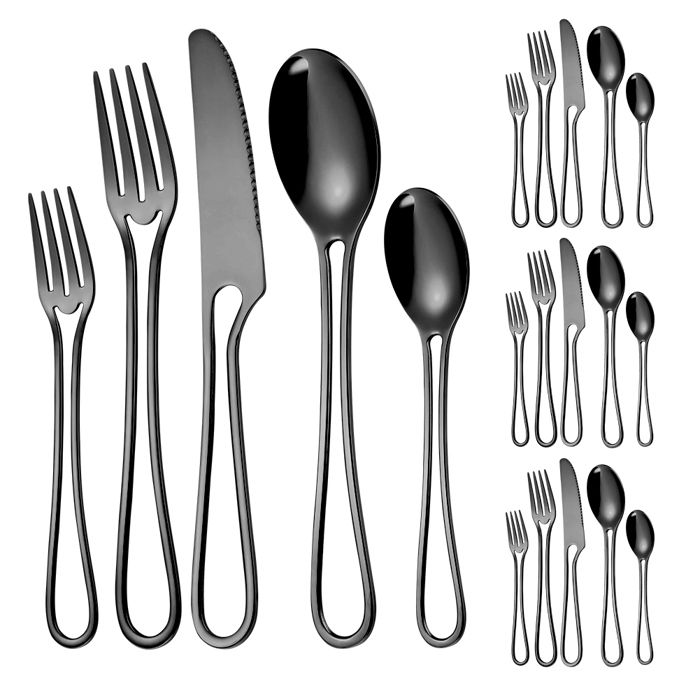 Set de couverts 20 pièces - HOME SAFETY - Noir mat - Inox 304 - Poignée suspendable - Lave-vaisselle