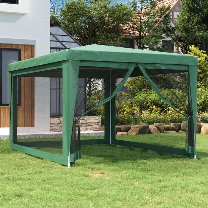 (Vert) Tente de fête de jardin contemporain avec 4 parois latérales en maille Vert 3x4 m PEHD - Imperméable - Facile à assembler