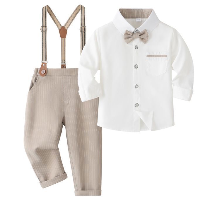 VITATA Ensemble garçon bébé chic – Chemise blanche à nœud papillon