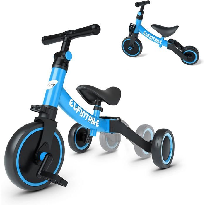 Tricycle évolutif 5-en-1 – 1,5 à 4 Ans – Poignée Poussée – Siège Réglable – Pédales Amovibles – Blanc