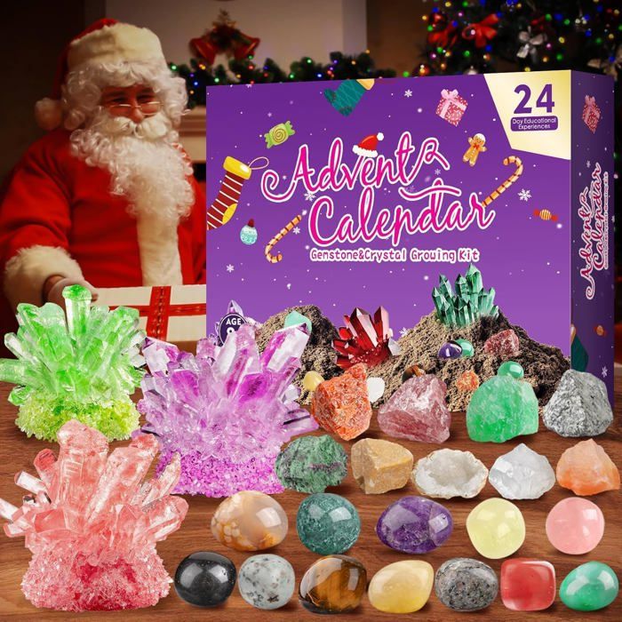Calendrier De L'Avent Cristaux 2025 – 24 Pierres Naturelles – Cadeau éducatif Pour Collectionneurs, Enfants, Adultes