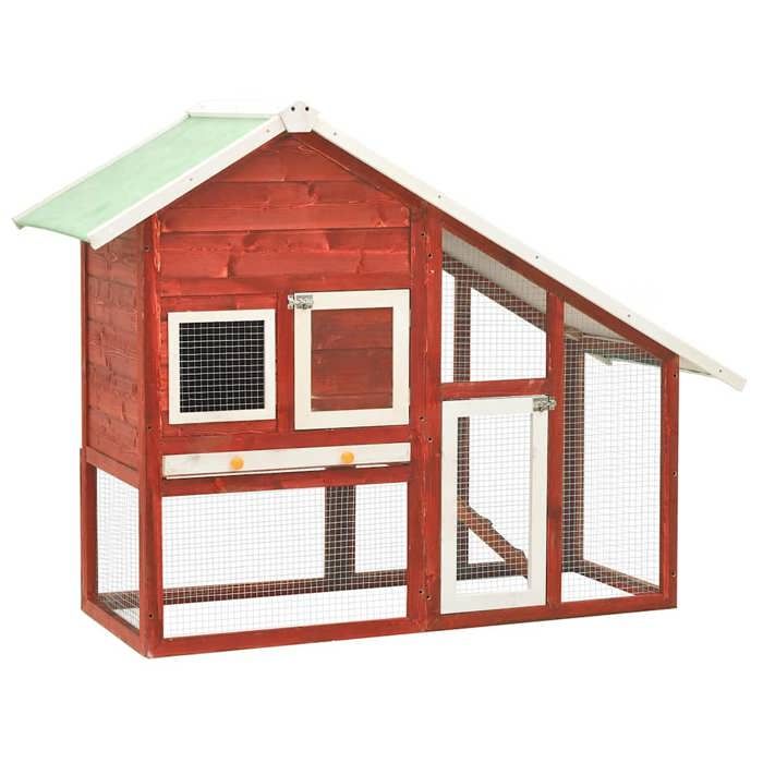 SOLO - Clapier lapin/poulets - JILLS Enclos 2 à 4 poules Rouge et blanc 140x63x120cm - Bois de sapin massif FT946505