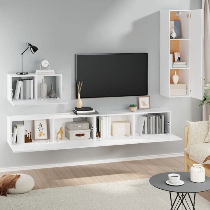 Ensemble de meubles TV - vidaXL - 4 pièces - Blanc - Bois dingénierie - 100x30x30 cm - 60x30x30 cm - 30 5x30x110 cm