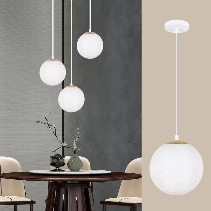 WOTTES 1 x Suspension Contemporain Lustre Lune Blanc Ø20CM E27 Luminaire Style Moderne éclairage Blanc froid Pour Chambre
