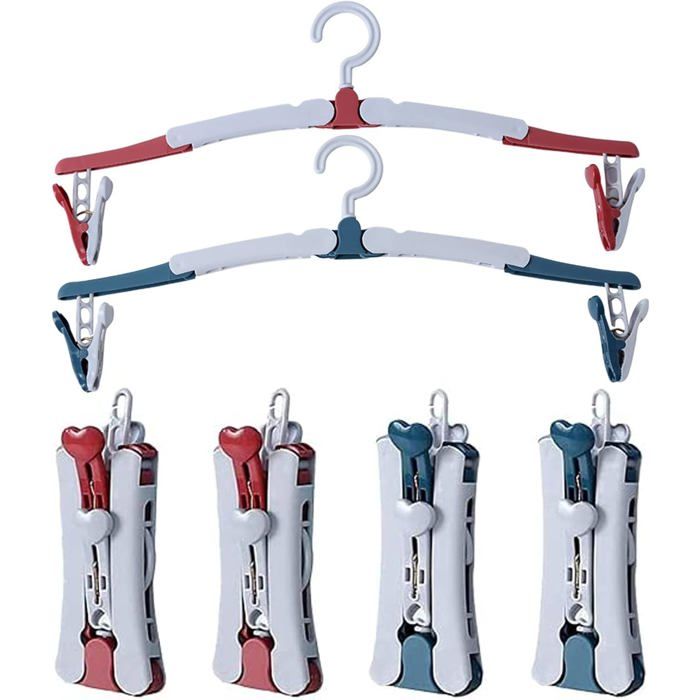Cintres pliables avec pinces crochet rotatif à 360° portables pour les voyages et le camping couleurs assorties (lot de 6)