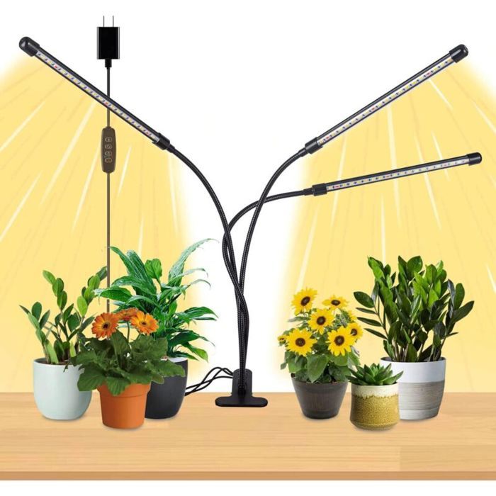 Lampe horticole à spectre complet - MICH - 3 têtes - Minuterie 3/9/12 heures - Col de cygne flexible 360°