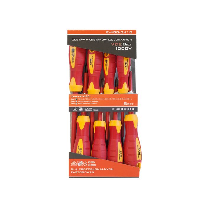 Ensemble de tournevis isolés - EPM - 8 pièces - VDE 1000V - Acier CrV - Ergonomique - Antidérapant - DIN EN 60900