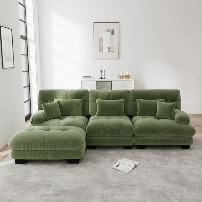 Canapé dangle modulaire - Forme en L - Canapé-lit - Velours côtelé - Chenille verte - 313x145x81 cm - 103.7 kg