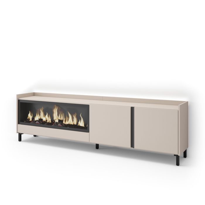 Meuble TV Banc Télé 212x35x61cm Pour les TV jusquà 80 Cheminée électrique XXL Design industriel LED Beige RF4827