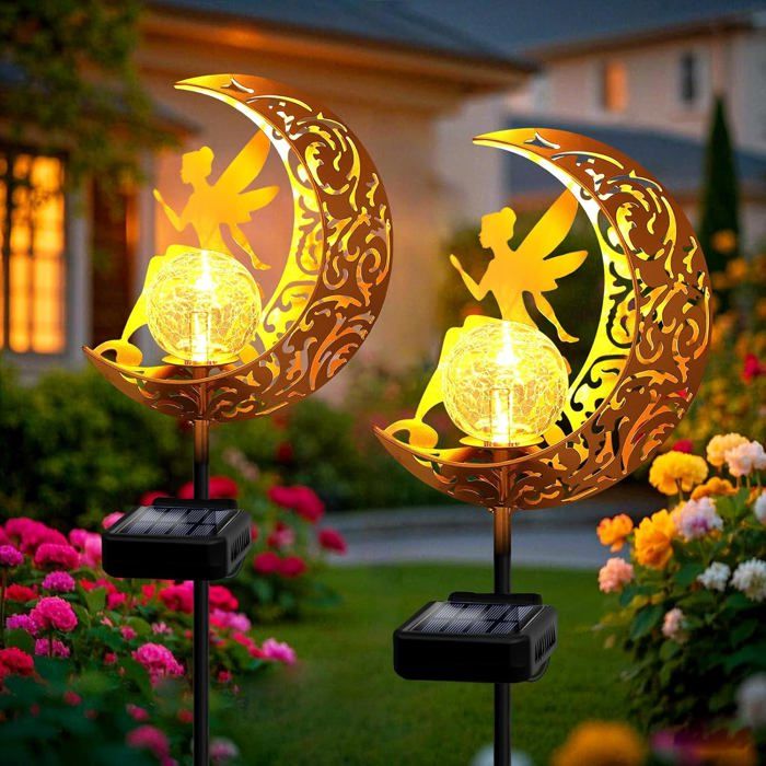 Lampes solaires de jardin - Unbrand - Lot de 2 pièces - Design romantique et unique - Élément décoratif fée