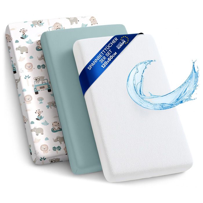 Drap Housse Cododo pour Nacelle Ensemble de 2 Draps 60x120 cm avec Protege Matelas Impermeable Couleur Afrique et sauge
