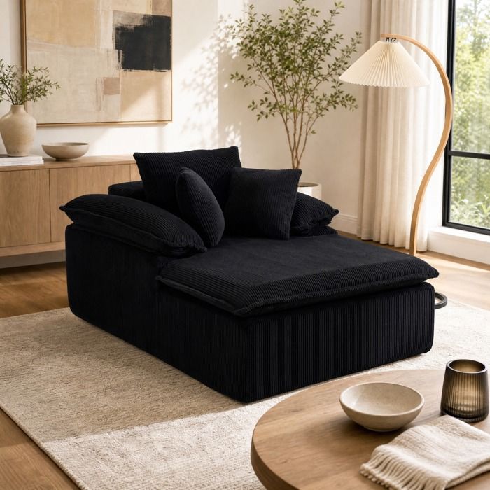 WOVREO canapé relaxation 1 place sans cadre 177x122x92 cm en velours côtelé noir