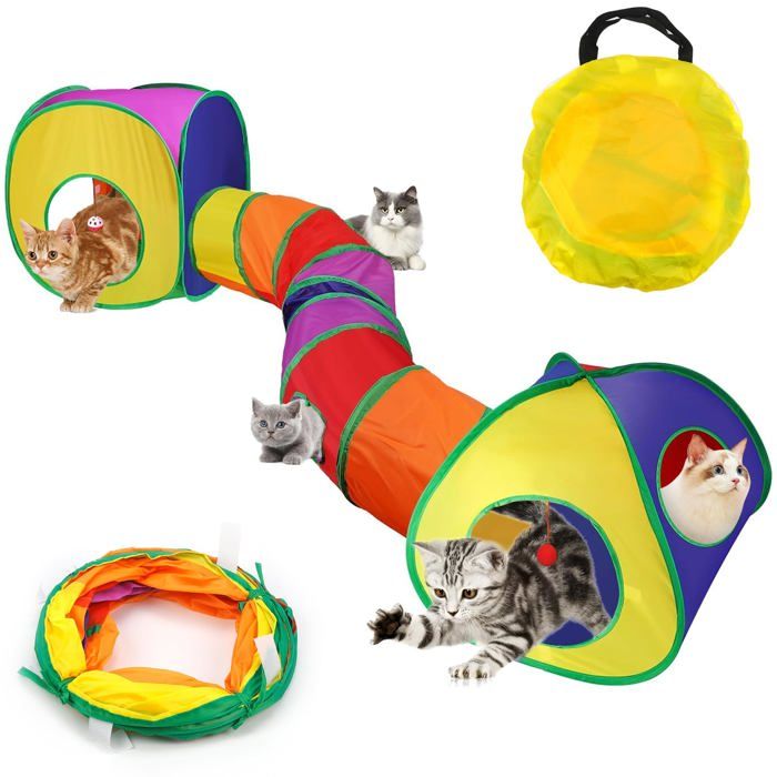 Tunnel Tente pour Chat Interieur Exterieur Jeu Tunelle pour Chat Interaf 3 en 1 s pour Chats Jeux pour Chaton Tunelle PARC