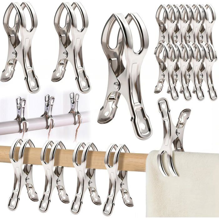 16 Pcs 11CM Pinces à Linge Inox Grandes & Solides pour Extérieur. Pinces Métalliques pour Serviettes Plage Transa - 11 CM x 16Pcs