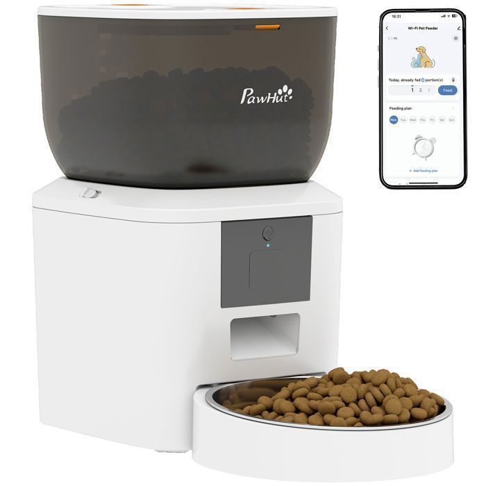 Distributeur Croquettes Chat WiFi 4L 1-10 repas/jour message vocal 10s double alimentation anti-bourrage.