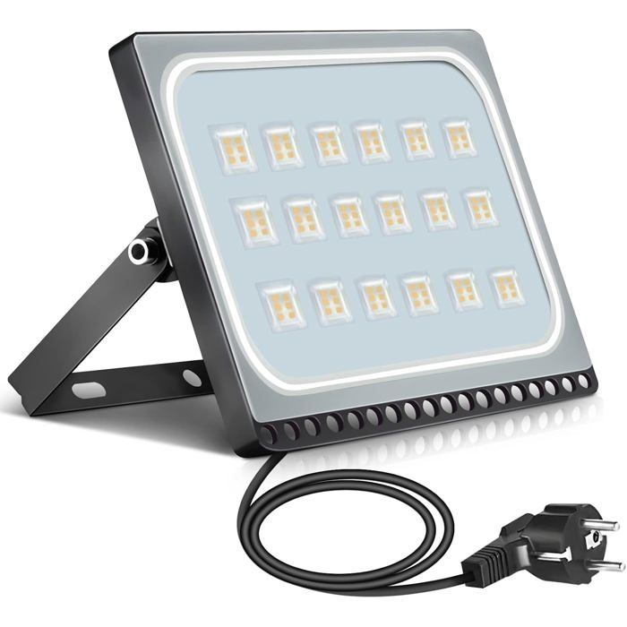 Projecteur Led Avec Prise 10W 20W 30W 50W 100W Extérieur Imperméable Ip65 Aluminium + Pc. Blanc Chaud 100W[CA291]
