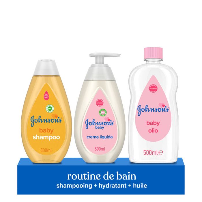 Bundle Soin Doux Johnsons Baby : Huile pour Bébé (500 mL) – Lotion Hydratante (500 mL) – Shampoing Doux (500 mL) – Formules San