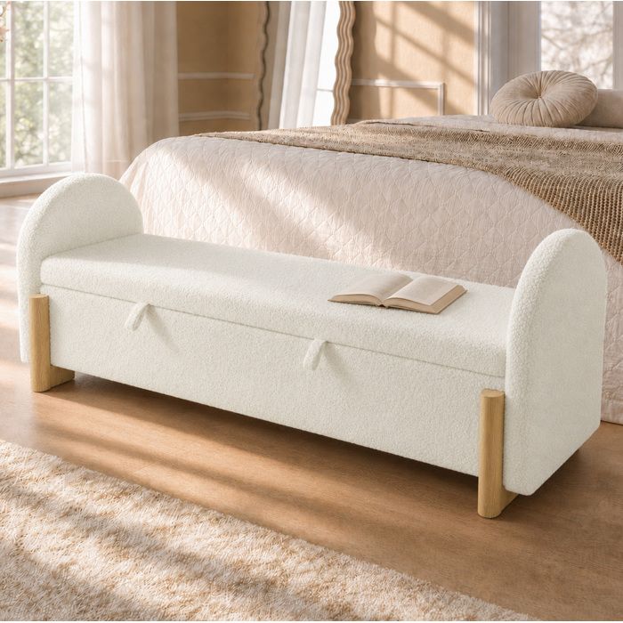MEULVA Banc de lit avec rangement hydraulique bouclé blanc 186 x 47 x 61 cm fermeture douce