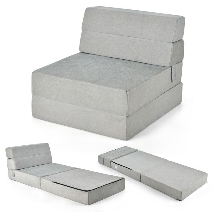 Confort modulable fauteuil pliant convertible 3-en-1 surface floquée et rembourrage éponge pour studio et dortoir