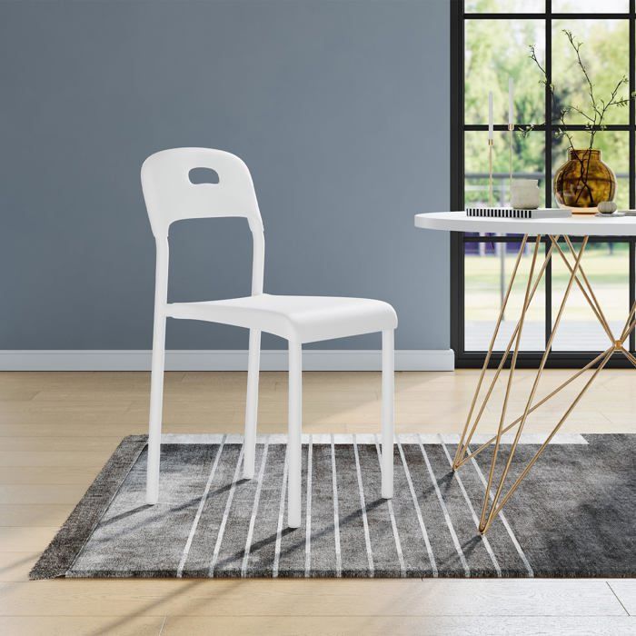 Koioplie Chaise de salle à manger empilable assise plastique et pieds métal pour intérieur extérieur Blanc