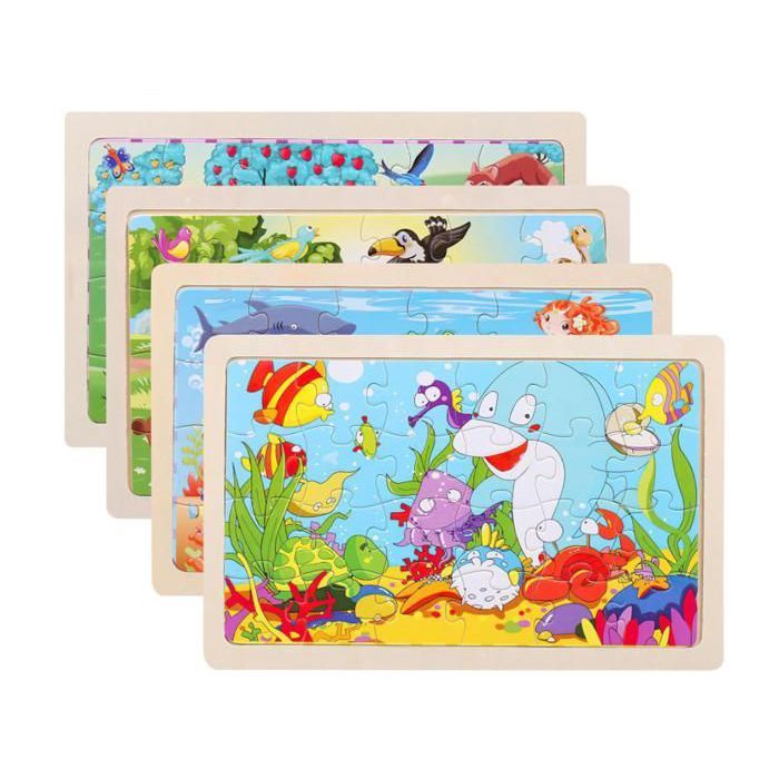 Puzzles en Bois Enfant 3 4 5 Ans Puzzles Animaux de 4×24 pièces Jouet Educatif Préscolaire Jouet Puzzle Jeux Animaux Monde Marin