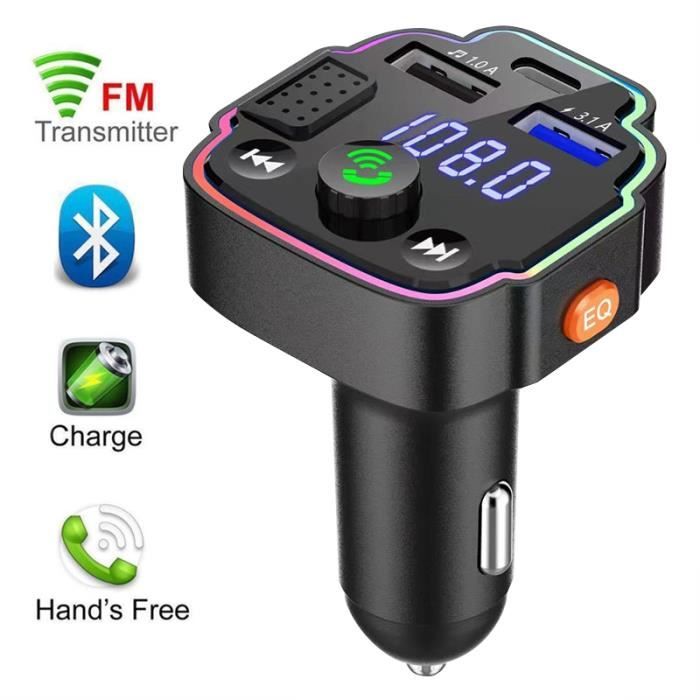 Noir--Transmetteur FM Bluetooth 5.0 pour Voiture, Modulateur d'Radio,  Lecteur MP3, Mains Libres, USB, Adaptat