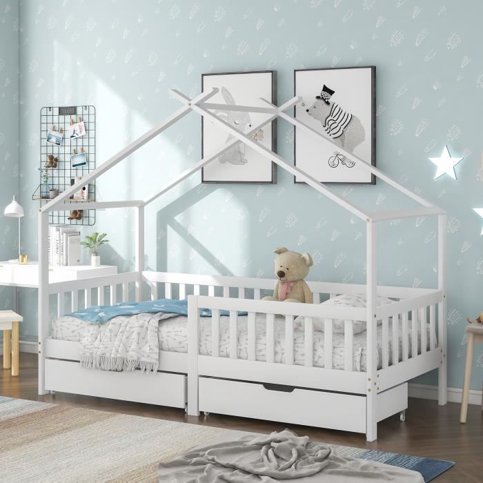 Lit d'enfant Maison, Lit de maison avec barrières, lit pour enfants