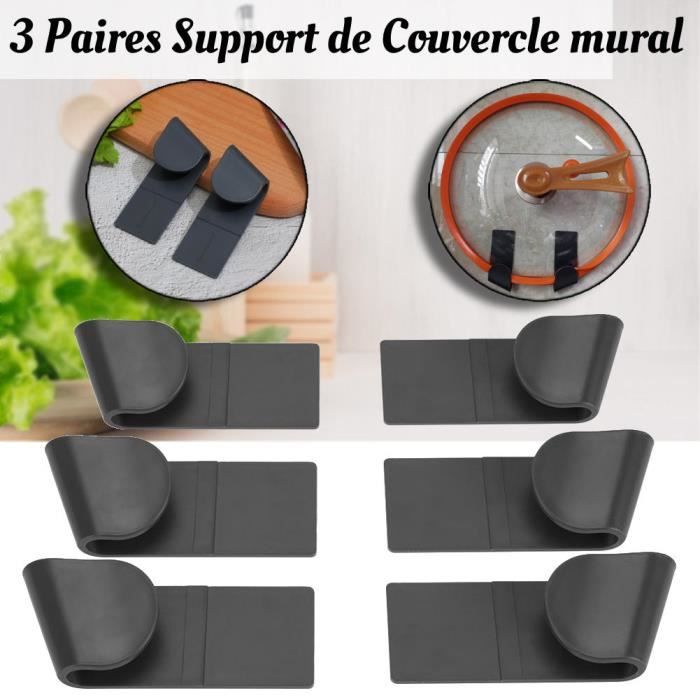 Support Mural Couvercle De Casserole Sans Perçage – 2 Pièces Réglables Avec Crochets, Noir Mat