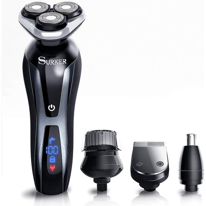 SUKER Rasoir électrique rechargeable 3D pour hommes Rasoir rotatif étanche 3 en 1 Tondeuses à cheveux sans fil Nez Rasoir pour cheve