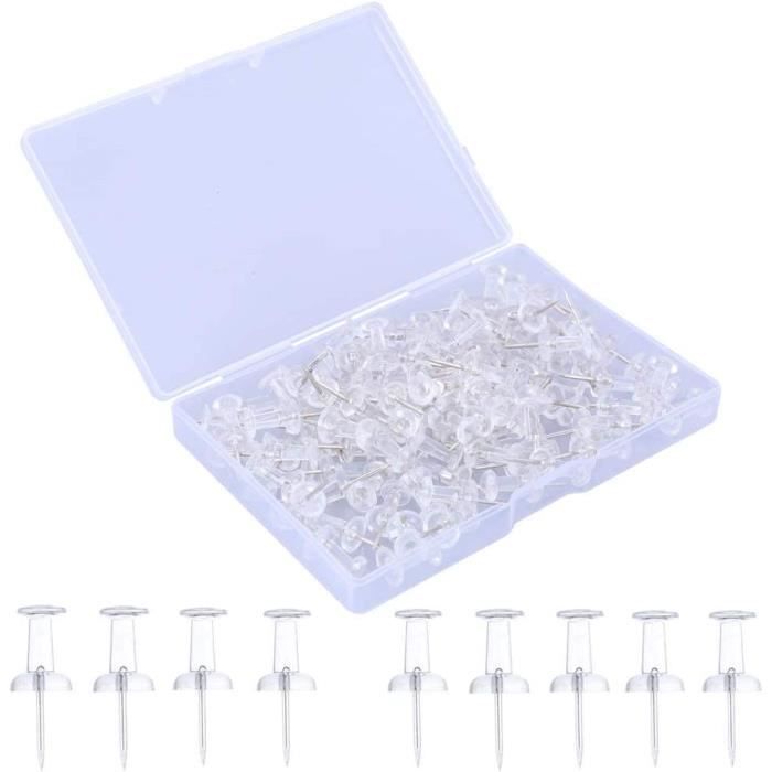 200 Punaises Transparentes - Tête Plastique - Pointe Acier - Bureau Décoration Liège