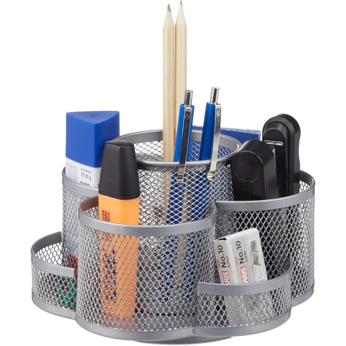 Anseom Porte-Stylo Rotatif à 360° - Pot à Crayon Maquillage - Organisateur de Brosses - Porte-Pinceau Multifonction 5 Compartiments (Bleu Foncé
