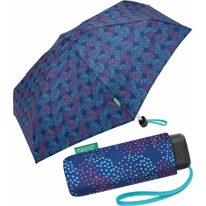 Parapluie De Poche Automatique Benetton – Taille 95 Cm, Pois Bleu, 100% Polyester – Léger (350g) Et Coloré