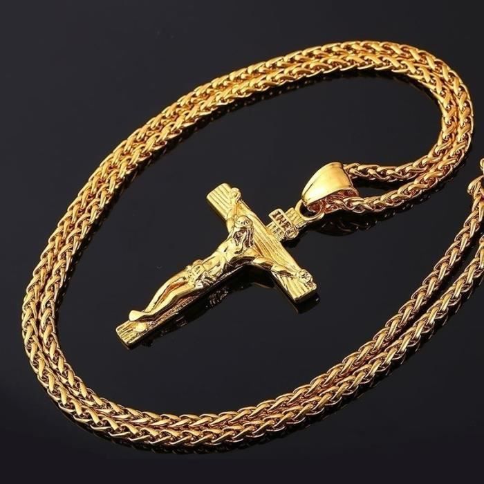 Collier Mode Acier Inoxydable Pendentif Christ Bible Prière Croix Homme Bijoux