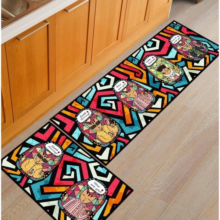 lot de 2 pcs tapis de cuisine colore devant evier tapis antiderapant cartoon chat imprime decoration maison cdiscount maison