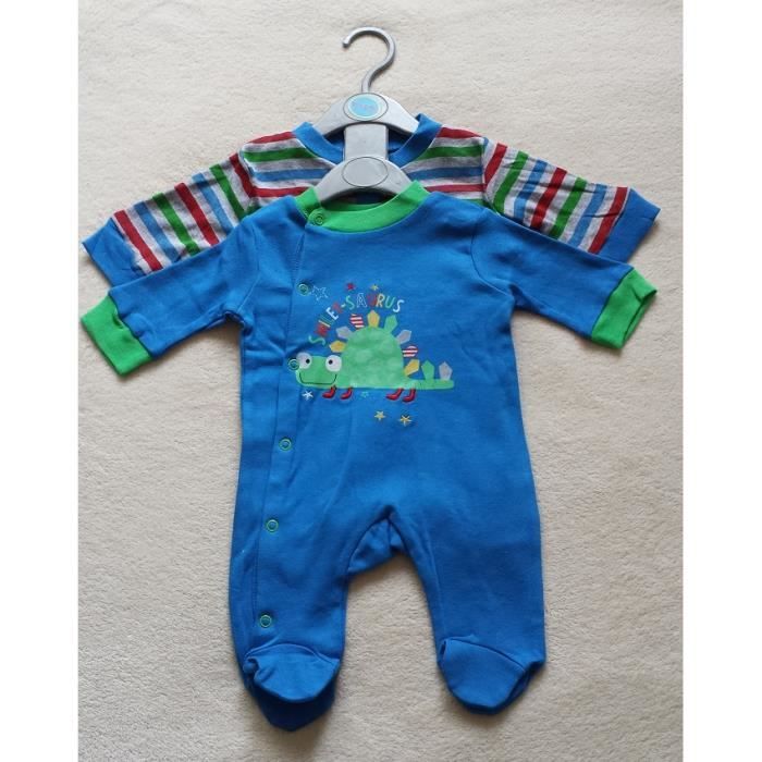 2 Pyjamas Grenouilleres Pour Bebe Garcon Layette Cadeau De Naissance Bleu Cdiscount Pret A Porter