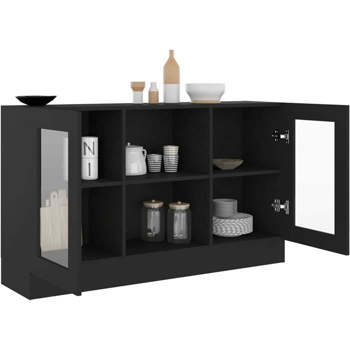 Armoire à Vitrine Salon Armoire de Rangement Noir 120x305x70 cm Aggloméré[459]