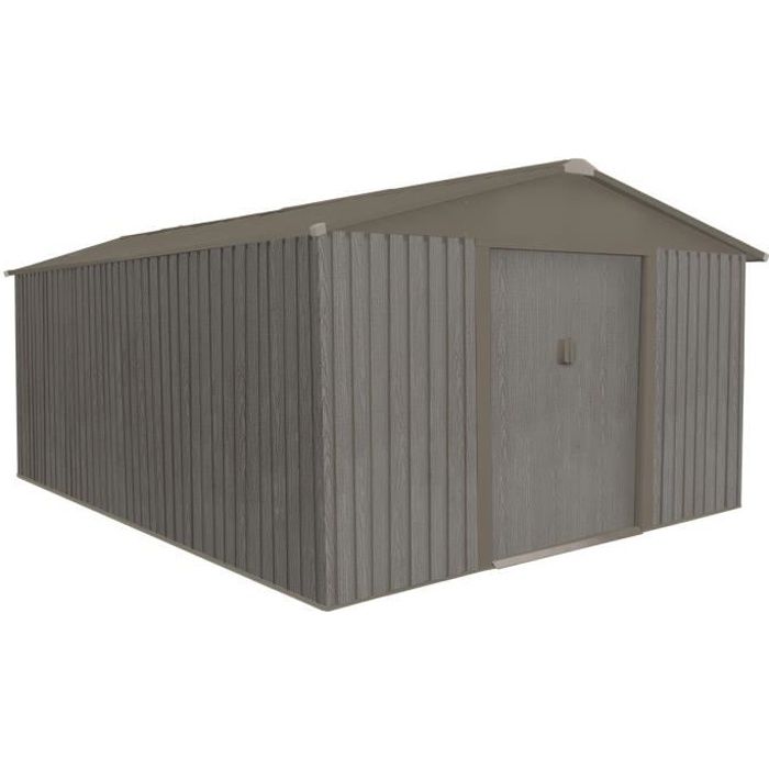 Abri de jardin - CHALET & JARDIN - 10x14m - Métal imitation bois vieilli - Gris