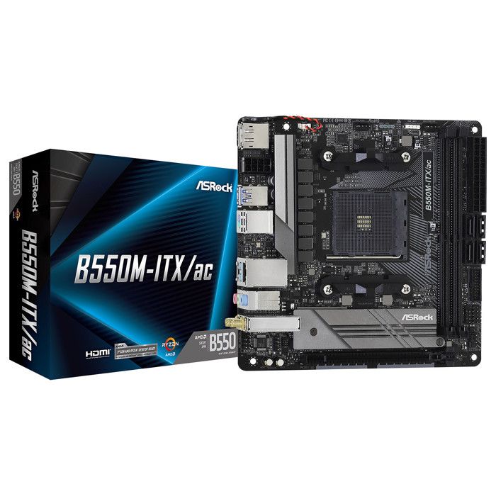 Carte mère ASROCK B550M-ITX/AC - Socket AM4 - DDR4 - SATA 6Gb/s + M.2 PCI-E NVMe - USB 3.0 - PCI-Express 4.0 16x