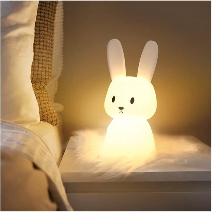 Veilleuse Bebe Bunny Tactile 7 Couleurs de Lumière Fonction Minuterie Lampe de Chevet Pour Chambre D'enfant Cadeau Jouet Veilleuse